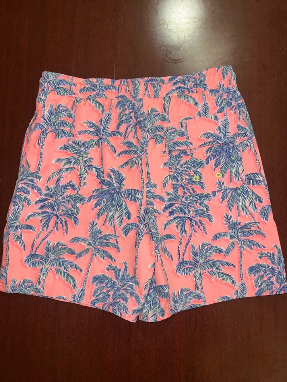 Vineyard Vines Coral Swim Trunks with Blue & Green Palm Print - Picture 4 of 4